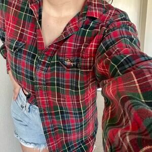 American Living vintage Red Green flannel button down Plaid Shirt cabincore
